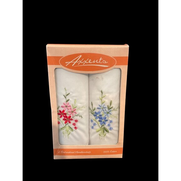 AXXENTS Embroidered Floral White 100% Cotton Handkerchiefs Gift Set 11" x 11" - Picture 1 of 3